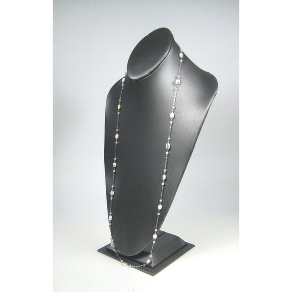 Cabi Pink Enamel Station Necklace Silvertone Chain 35 inch Vintage STYLE - Picture 7 of 9